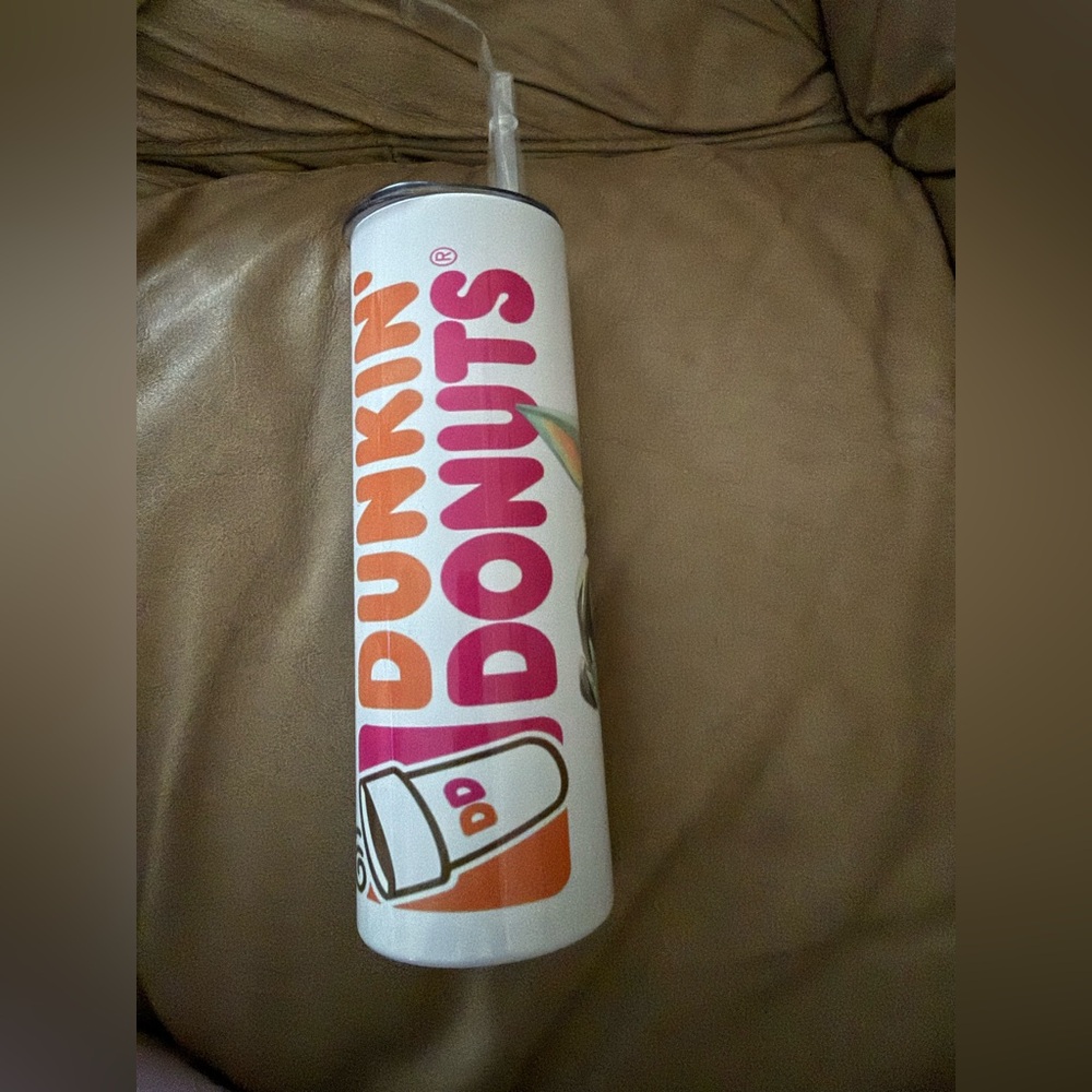 White and Pink Branded Travel Tumbler